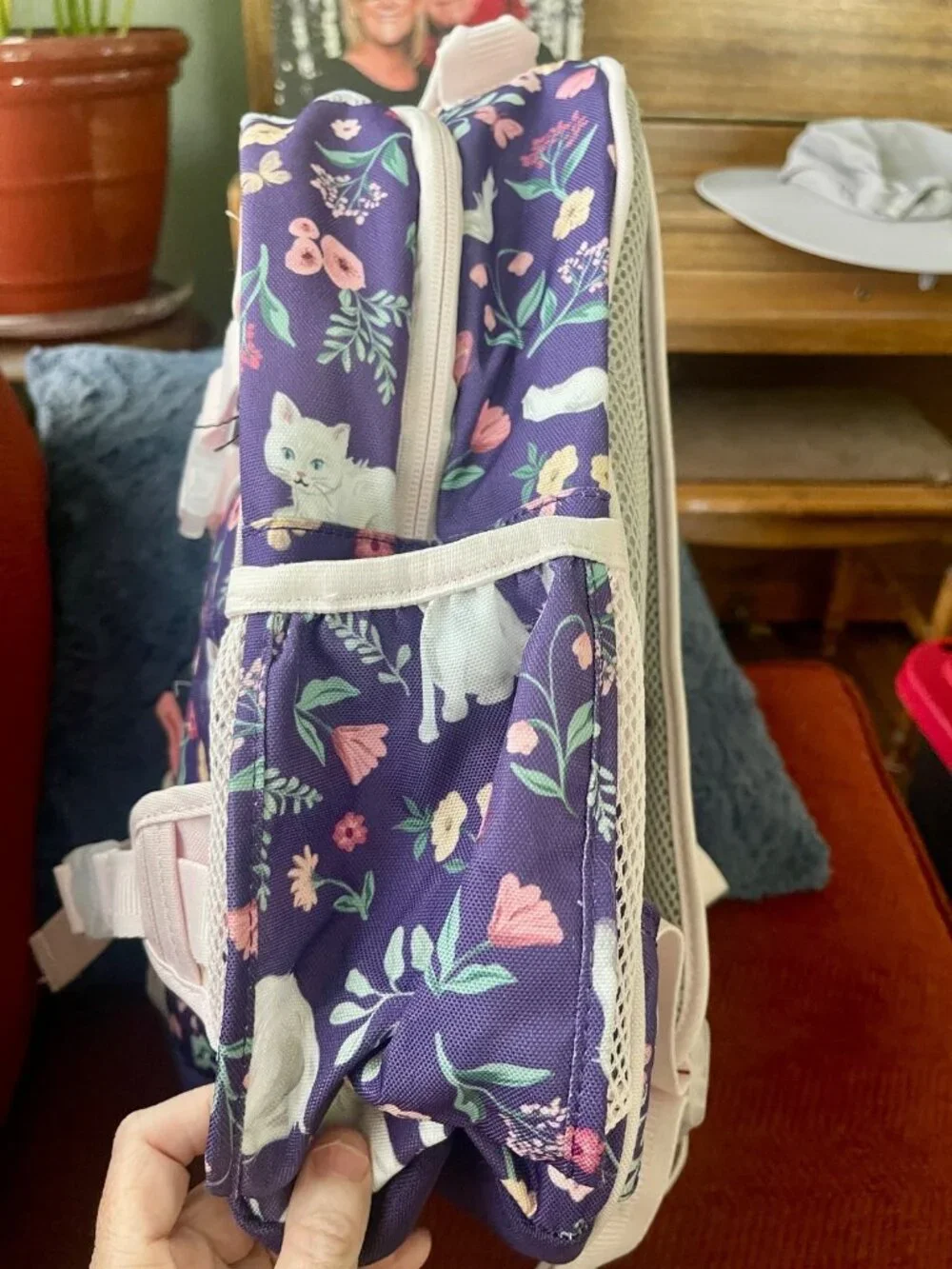 Pottery Barn Kids Mackenzie Small Backpack Kitty Floral Purple Pink Cats Bows